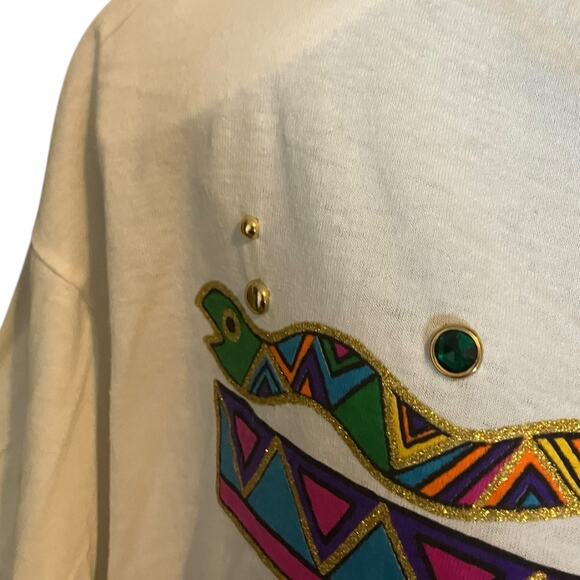 K.W.B.L. Los Angeles White Embellished Novelty T-Shirt One Size Hand Painted - Picture 6 of 9